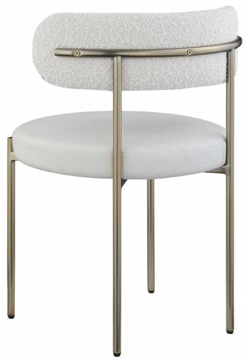 Meridian Furniture Beacon Cream/Brushed Brass Vegan Leather And Boucle Fabric Upholstered Dining Chair-3