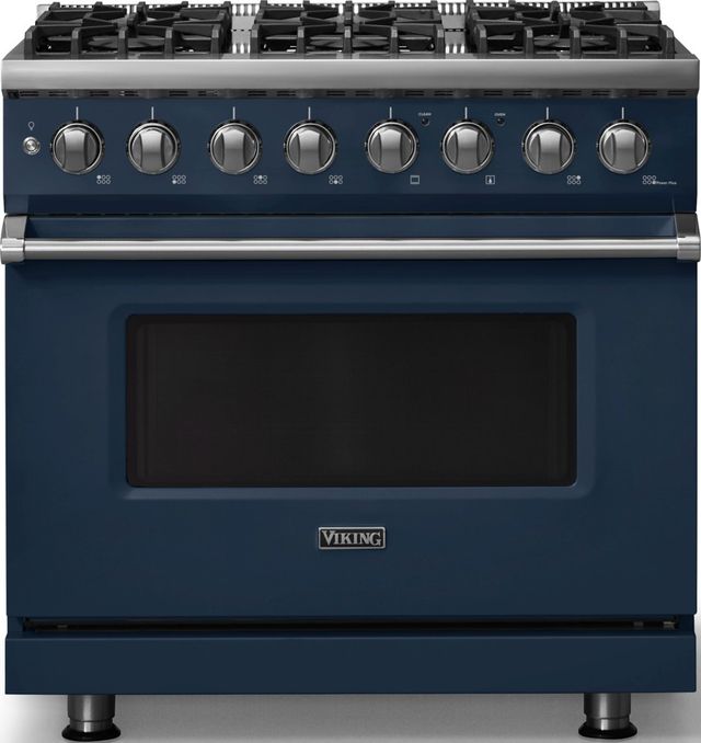 Viking® 5 Series 36" Slate Blue Pro Style Dual Fuel (NG) Range with Polished Chrome Trim-0