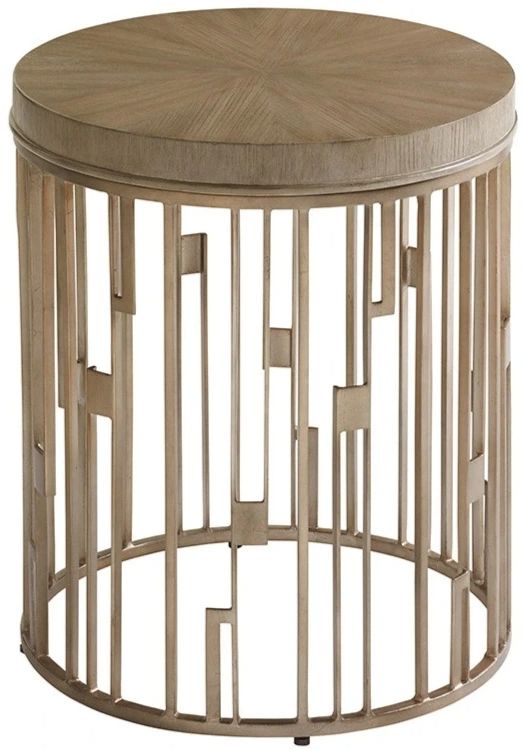 Lexington Home Shadow Play Studio Gray Elm Top Accent Table with Burnished Silver Leaf Base-0