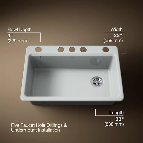 KOHLER® Riverby® Ice Gray 33" Undermount Single-Bowl Kitchen Sink-3