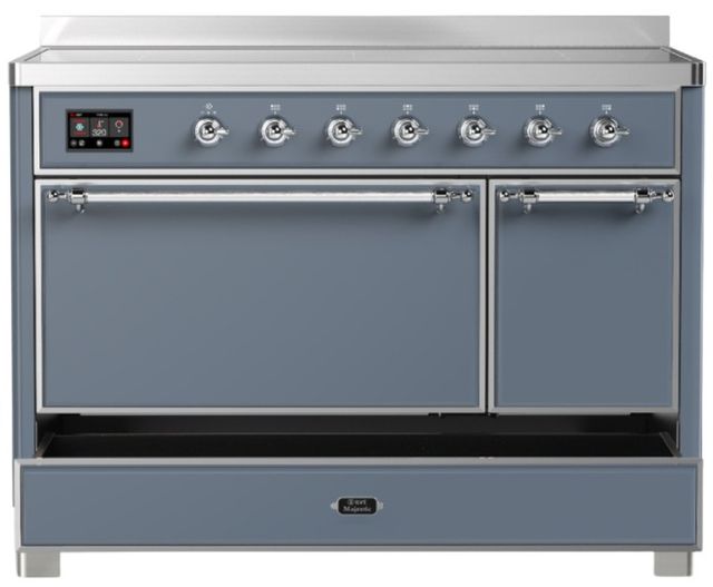 Ilve® Majestic III 48" Blue Gray Pro Style Induction Range with Solid Door and Chrome Trim-2