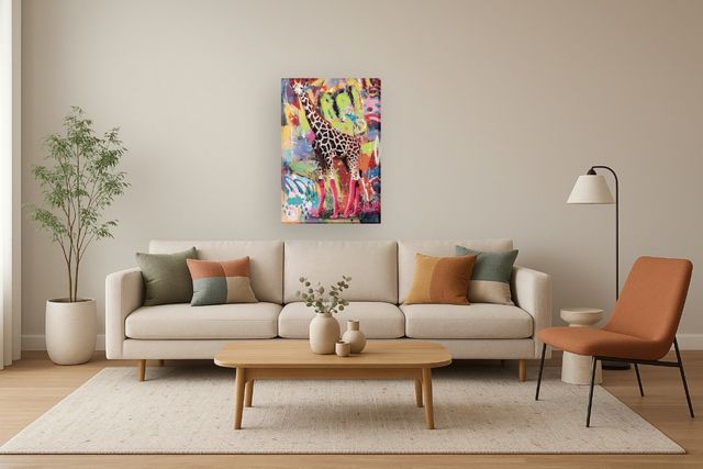 Classy Living Expressive Urban Safari: Giraffe in Pink Heels Wall Art-1