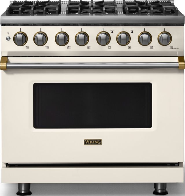 Viking® 5 Series 36" Pure White Pro Style Dual Fuel (NG) Range with Brushed Brass Trim-0