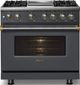 Viking® 5 Series 36" Cast Black Pro Style Dual Fuel (LP) Range with Brushed Brass Trim-2