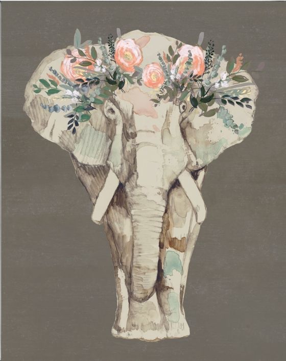 Classy Living Jennifer Goldberger Flower Crown Elephant II Wall Art-1