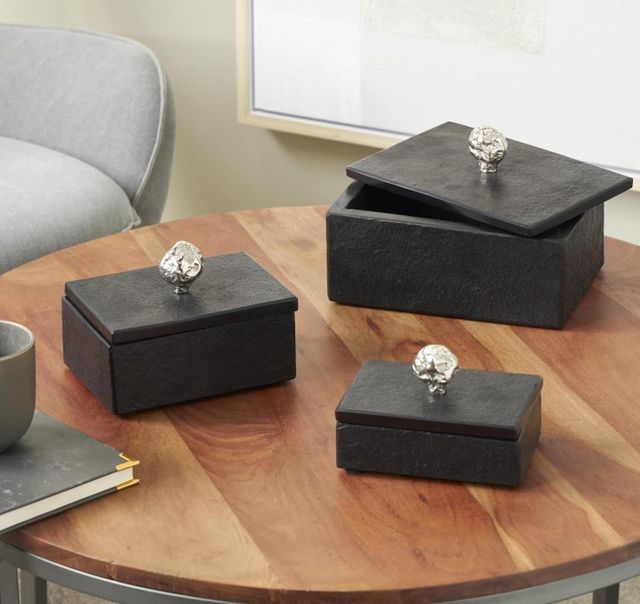 Deco Marche 3-Piece Black Box Set with Silver Knobs-4