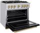 ZLINE Classic 36" Stainless Steel Pro Style Gas Range with Black Matte Door and Champagne Bronze Accents -4