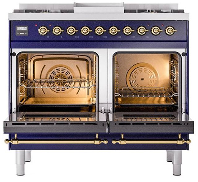 Ilve® Nostalgie II Noblesse 40'' Midnight Blue Pro Style Dual Fuel Range with Brass Trim-2
