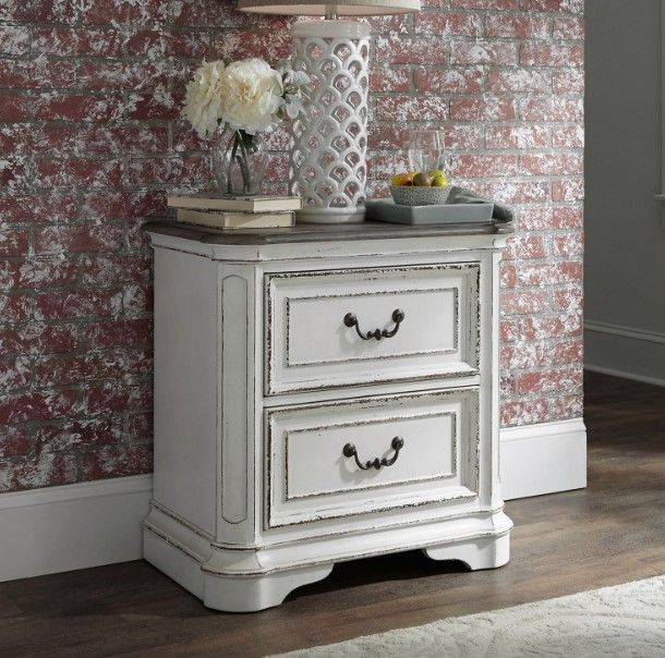 Liberty Furniture Magnolia Manor Antique White/Weathered Bark 28" Nightstand-1