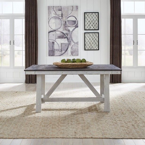Liberty Furniture Farmhouse Brown Extendable Trestle Table with White Base-3