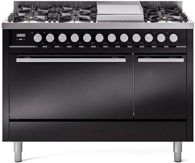 Ilve® Professional Plus II 48" Glossy Black Pro Style Dual Fuel Range-0
