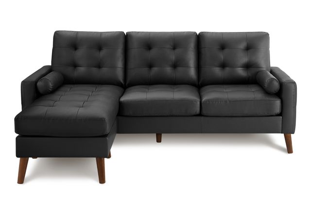 Monarch Specialties Inc. Black 85" Faux Leather Sofa Lounger and Reversible Chaise with 2 Pillows-0