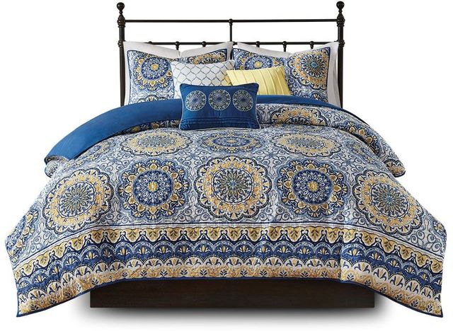 Olliix by Madison Park Tangiers 6 Piece Blue Full/Queen 2-in-1 Duvet Set-0