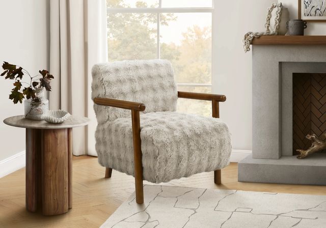 Monarch Specialties Inc. Light Grey/Walnut 31" Faux Fur Accent Chair-1