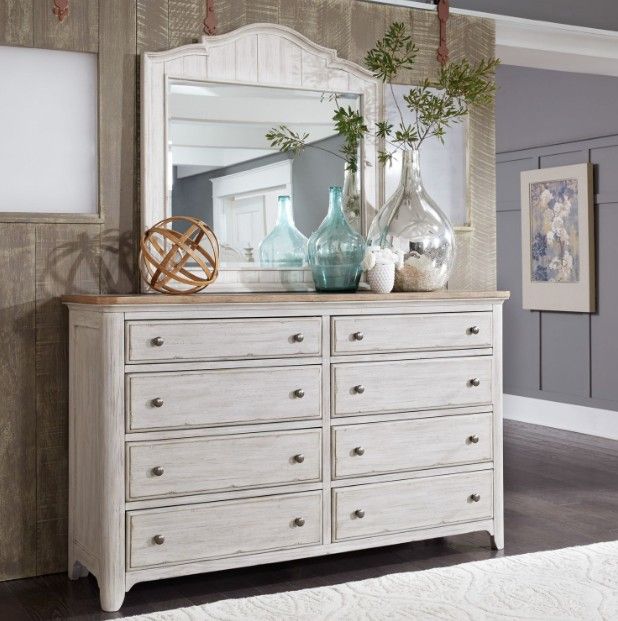 Liberty Furniture Farmhouse Reimagined Antique White/Chestnut Dresser and Mirror-1