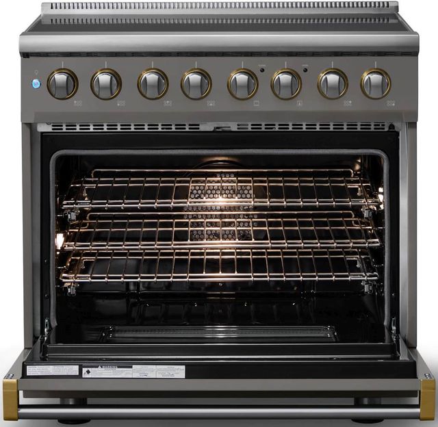 Viking® 5 Series 36" Damascus Gray Pro Style Induction Range with Brushed Brass Trim-1
