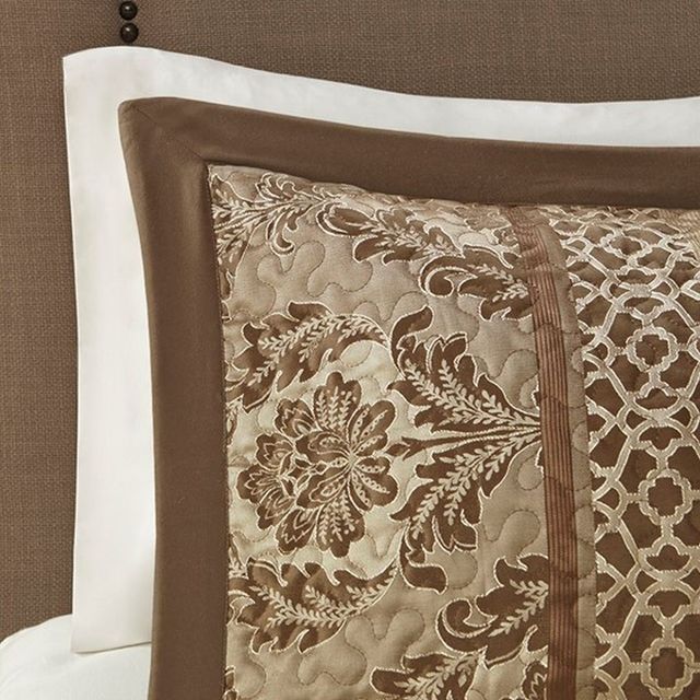 Olliix by Madison Park Brown/Gold Queen Bellagio 5 Piece Reversible Jacquard Bedspread Set-2