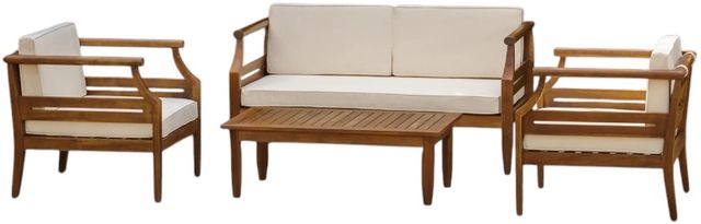 Linon Corolla 4-Piece Beige/Brown Acacia/Fabric Outdoor Conversation Set-0