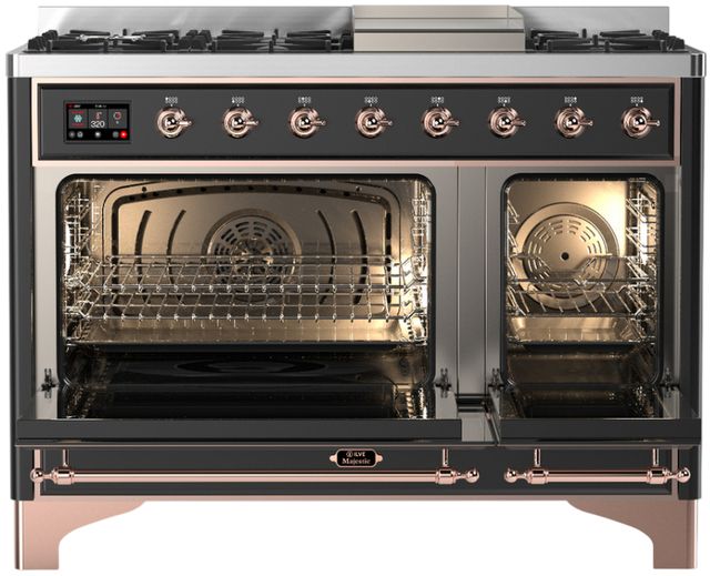 Ilve® Majestic III 48" Graphite Matte Pro Style Dual Fuel Natural Gas Range with Triple Glass Door and Copper Trim-1