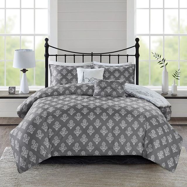 Olliix by 510 Design Grey/Charcoal King/California King Marseille 5 Piece Reversible Paris Print Duvet Cover Set-0