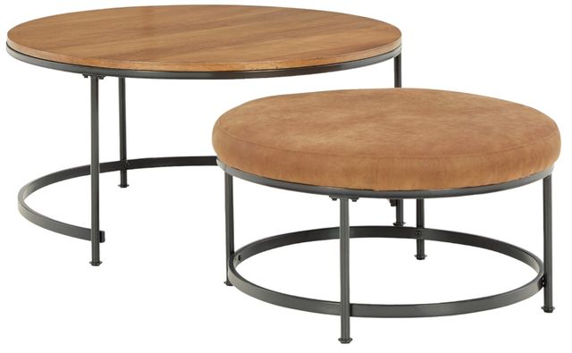 Signature Design by Ashley® Drezmoore 2-Piece Light Brown Nesting Coffee Table Set with Black Metal Base -0
