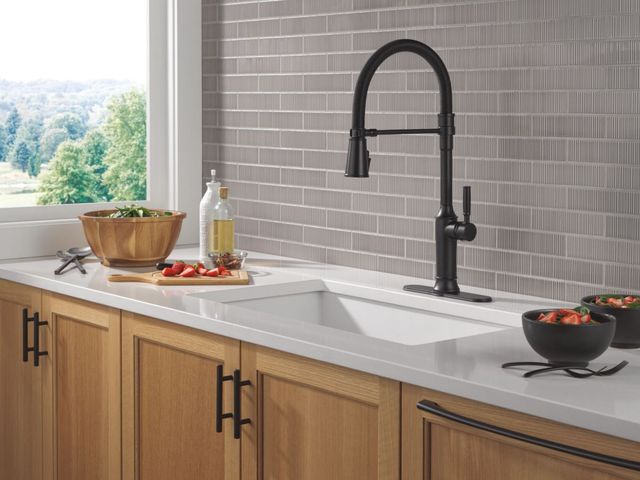 Delta Renaldi® Matte Black Single Handle Spring Kitchen Faucet-1