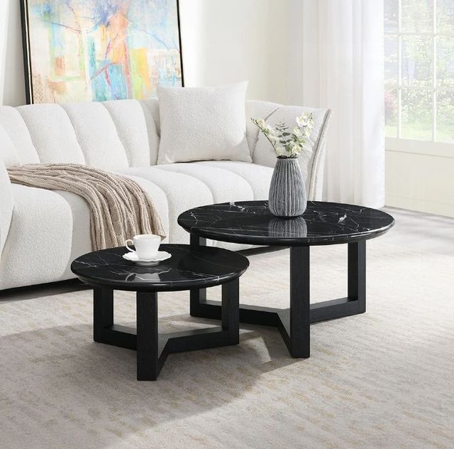 ACME Furniture Dara Marble Top 32" Coffee Table with Black Base-2