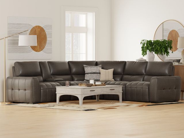 York 6 Piece Power Leather Sectional-0