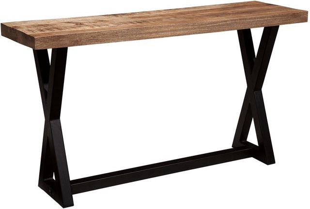 Signature Design by Ashley® Wesling Light Brown Sofa Table with Black Trestle Legs-0