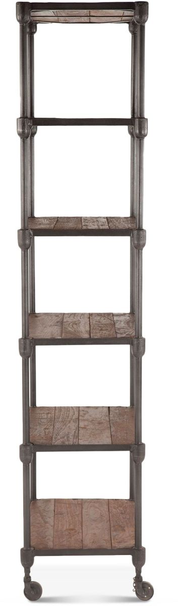 Home Trends & Design Industrial Teak Weathered Walnut Wheeled Bookshelf Wheeled-1
