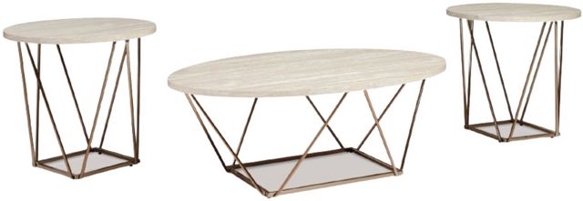 Signature Design by Ashley® Tarica 3-Piece Beige/Light Goldtone Occasional Table Set