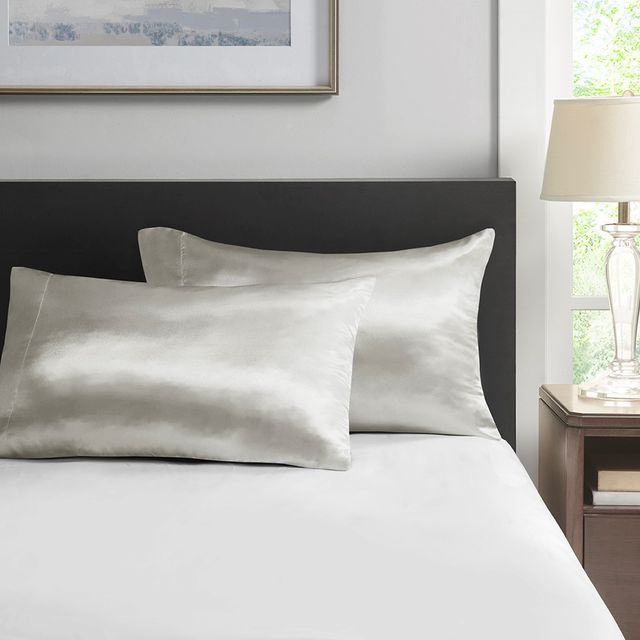 Olliix by Madison Park Essentials Satin 2-Piece Light Grey Standard Pillow Case-0