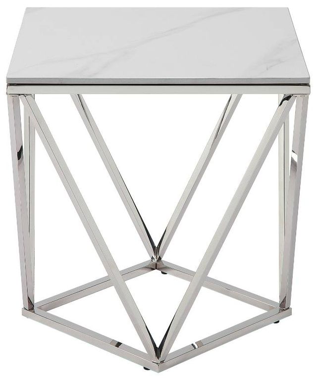 Homelegance® Alfeo White End Table with Silver Base-2