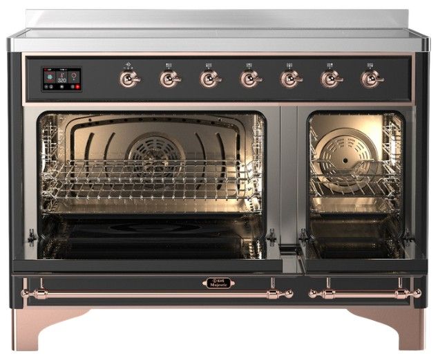 Ilve® Majestic III 48" Graphite Matte Pro Style Induction Range with Solid Door and Copper Trim-1