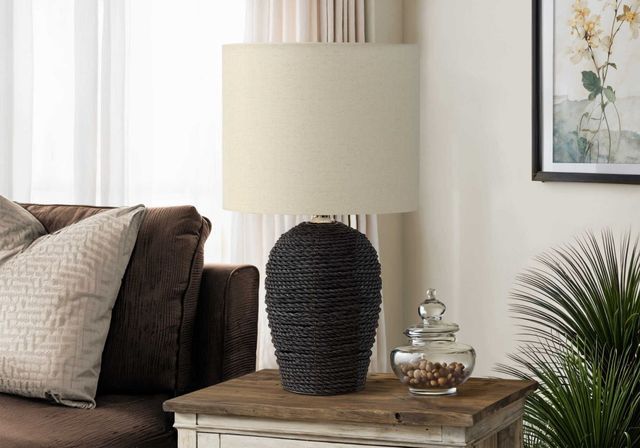 Monarch Specialties Inc. Black Rattan/Ivory Shade Table Lamp -2