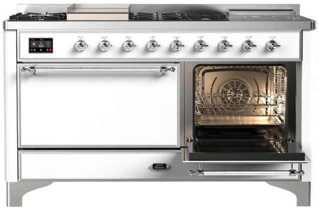 Ilve® Majestic III 60'' White Pro Style Dual Fuel Liquid Propane Range with Solid Door and Chrome Trim-3