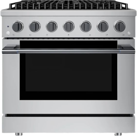 Hauslane HausPro Range 36" Stainless Steel Pro-Style Gas Range with Black Stainless Steel Knobs-0