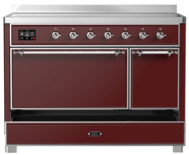 Ilve® Majestic III 48" Burgundy Pro Style Induction Range with Solid Door and Chrome Trim-2