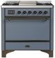 Ilve® Majestic III 36" Blue Gray Pro Style Dual Fuel Liquid Propane Range with Solid Door and Burnished Trim-0
