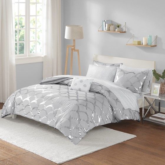 Olliix by Intelligent Design Lorna Gray Twin Extra Large Comforter and Sheet Set-0