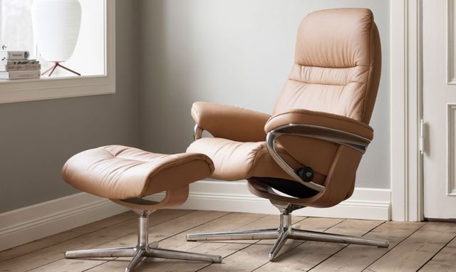 Stressless® by Ekornes® Customizable Sunrise Medium Manual Recliner and Ottoman with Cross Base-1
