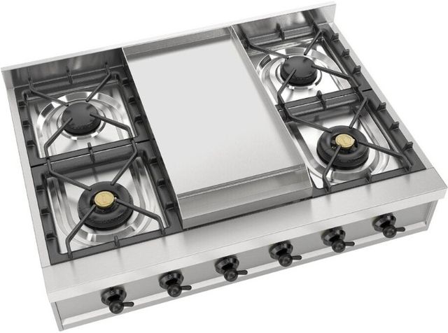 Ilve Nostalgie II 36” Stainless Steel Gas Rangetop with 6 Burners, Griddle and Burnished Trim-2