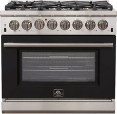 FORNO® Alta Qualita 36" Stainless Steel Pro Style Dual Fuel Range with Black Door