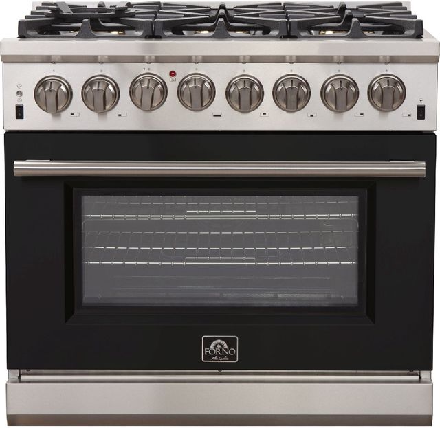 FORNO® Capriasca 36" Stainless Steel Pro Style Dual Fuel Range with Black Door