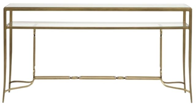Magnussen Home® Lorena Glass Top Rectangular Sofa Table with Burnished Brass Base-2