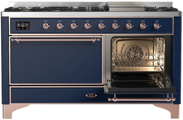 Ilve® Majestic III 60" Midnight Blue Pro Style Dual Fuel Liquid Propane Range with Solid Door and Copper Trim-3