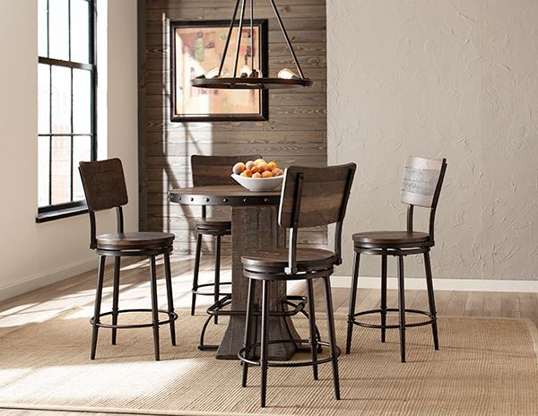 HH2 Home Jennings 5-Piece Walnut Counter Height Dining Set with Swivel Stools-0