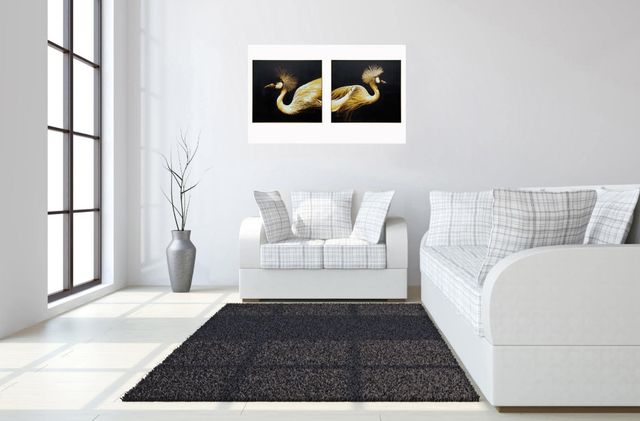 Classy Living 2-Piece Golden Majesty Crane Pair Wall Art Set-1