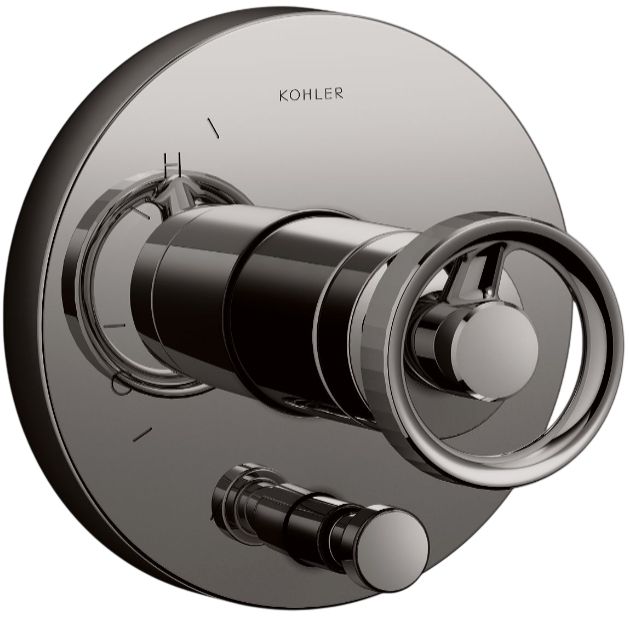KOHLER® Components® Rite-Temp® Vibrant Titanium Valve Trim with Industrial Handle and Diverter-0