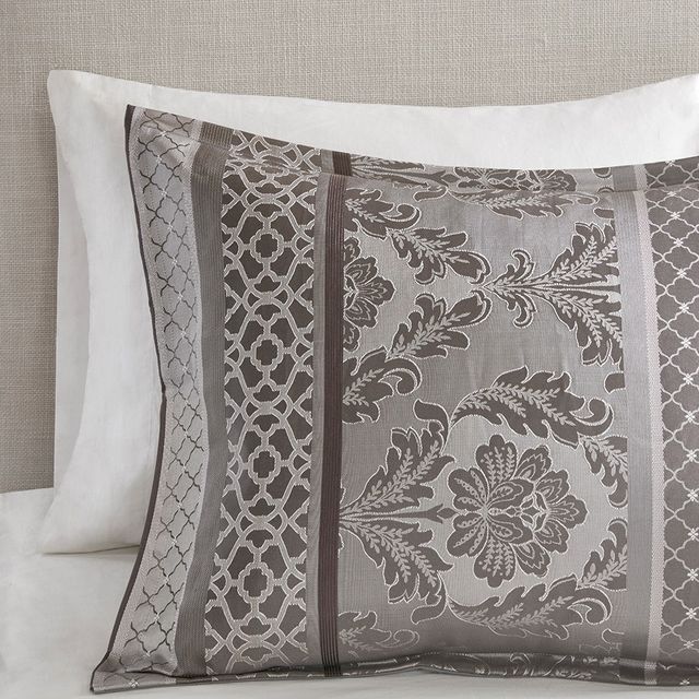 Olliix by Madison Park 7 Piece Grey Queen Bellagio Jacquard Comforter Set-4